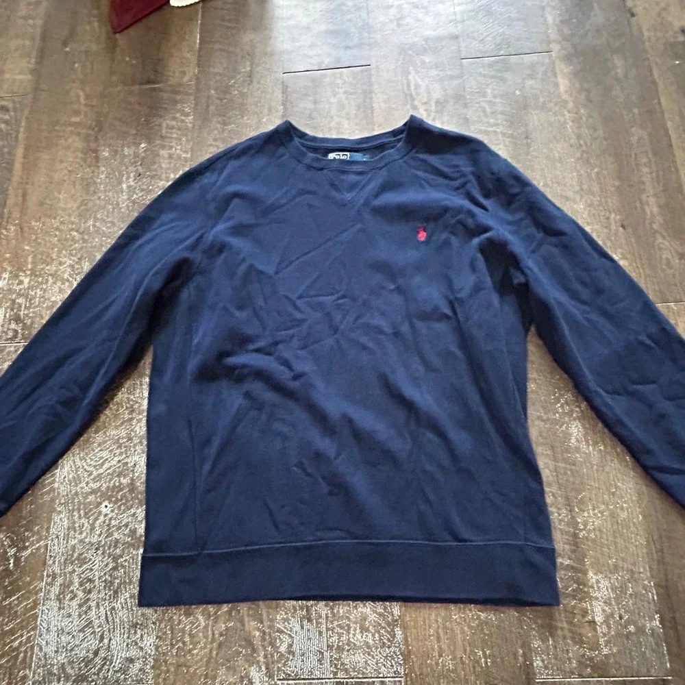 Polo Ralph Lauren Mens Navy Blue Crewneck Sweatshirt Red Pony Logo Large